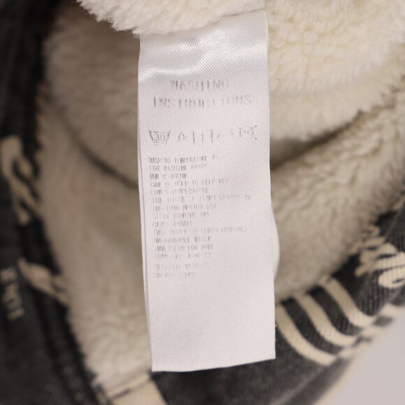 ACE REAPER Black/Off-White Checkerboard Graphic Print Denim Fleece Lined Jacket - Picture 9 of 9